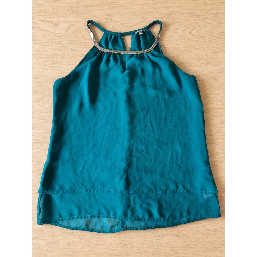 Charlotte Russe Teal Blue Halter Top Chain Neck Blouse High Low Hem Size M